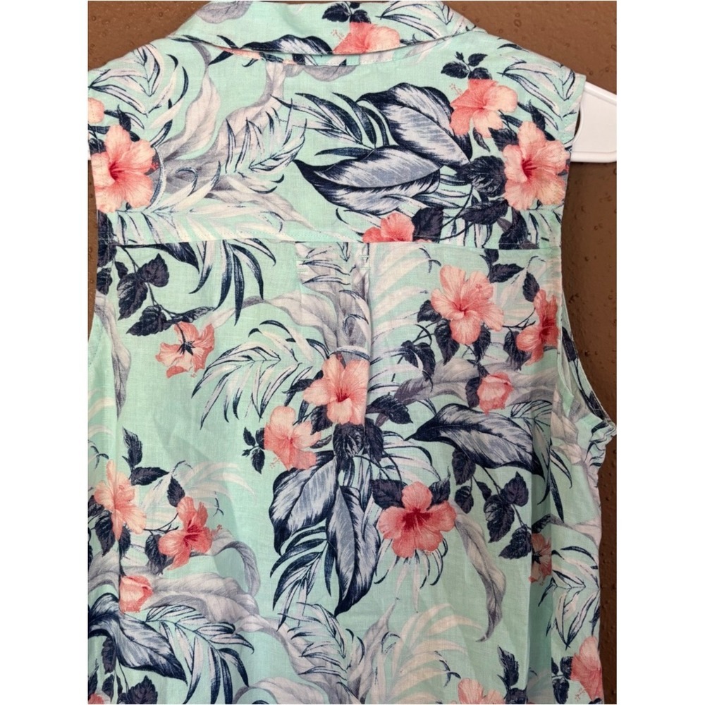 Tommy Bahama Women 100%Linen Tropical Floral Button Front Midi Dress Aqua Blue m - Picture 7 of 9